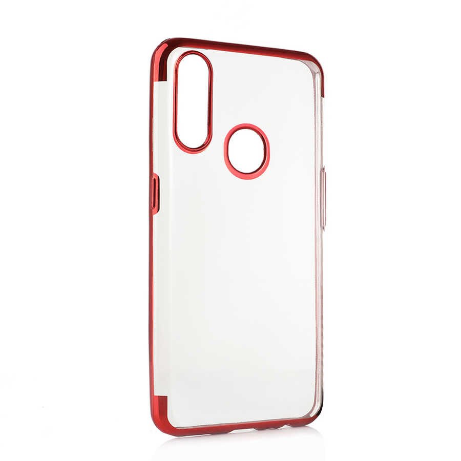 Oppo A31 Kılıf Dört Köşe Renkli Lazer Şeffaf Silikon Kapak (GLİTTER) Kırmızı