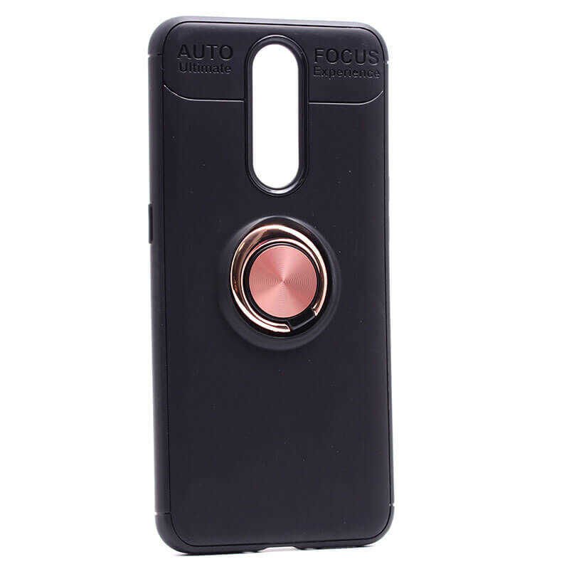 Oppo RX17 Pro Kılıf Kamera Çıkıntılı Renkli Yüzüklü Standlı Mıknatıslı Kapak (RAVEL) Siyah