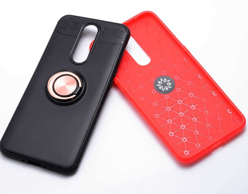 Oppo RX17 Pro Kılıf Kamera Çıkıntılı Renkli Yüzüklü Standlı Mıknatıslı Kapak (RAVEL) Mavi