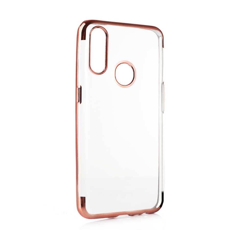 Oppo A31 Kılıf Dört Köşe Renkli Lazer Şeffaf Silikon Kapak (GLİTTER) Rose Gold