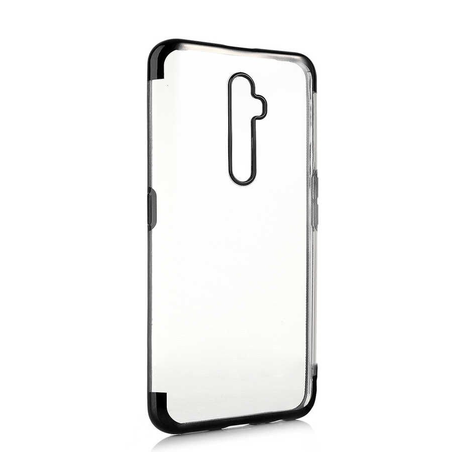 Oppo Reno 2Z Kılıf Dört Köşe Renkli Lazer Şeffaf Silikon Kapak (GLİTTER) Siyah