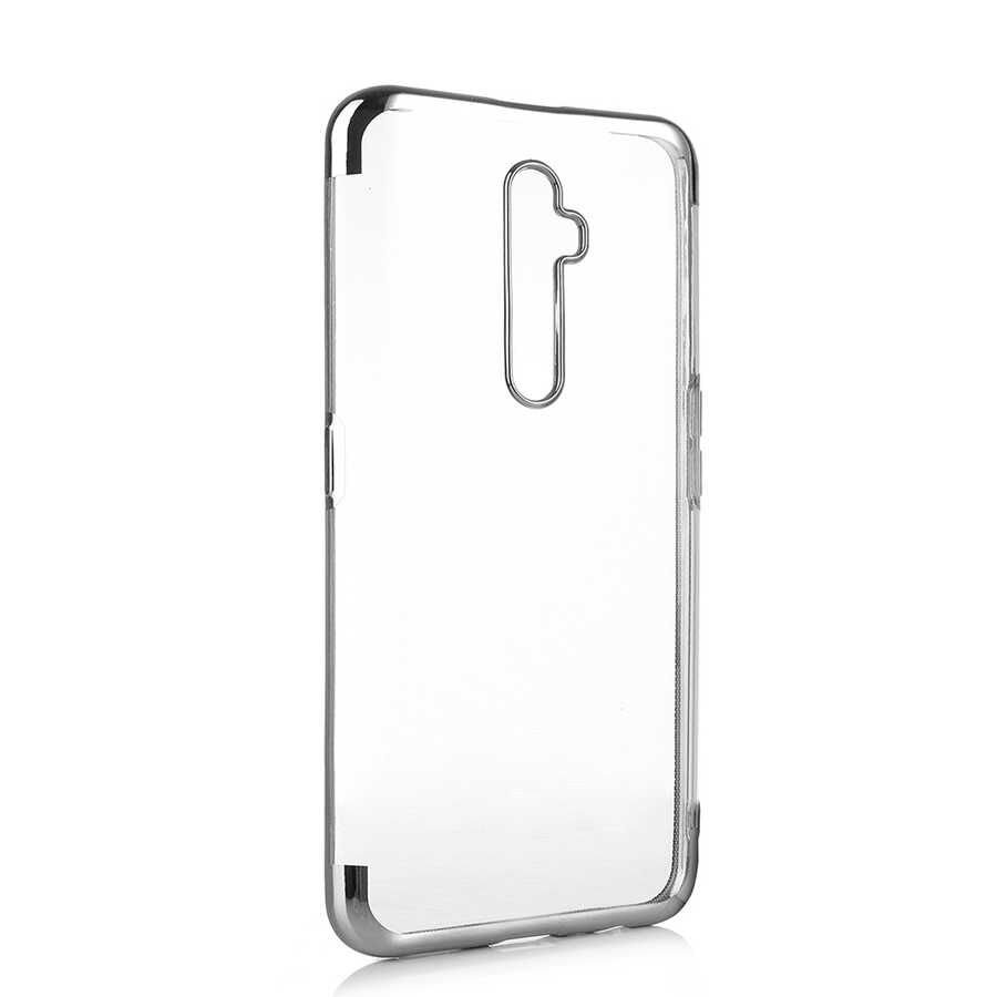 Oppo Reno 2Z Kılıf Dört Köşe Renkli Lazer Şeffaf Silikon Kapak (GLİTTER) Gri