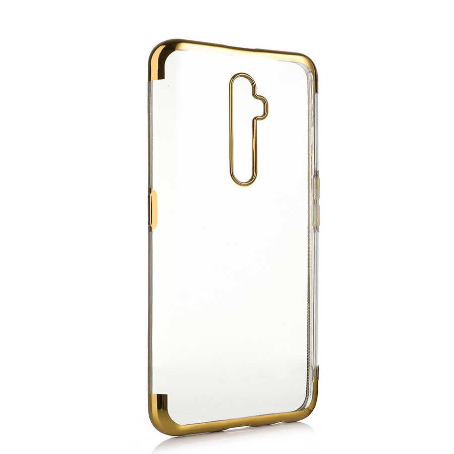 Oppo Reno 2Z Kılıf Dört Köşe Renkli Lazer Şeffaf Silikon Kapak (GLİTTER) Gold