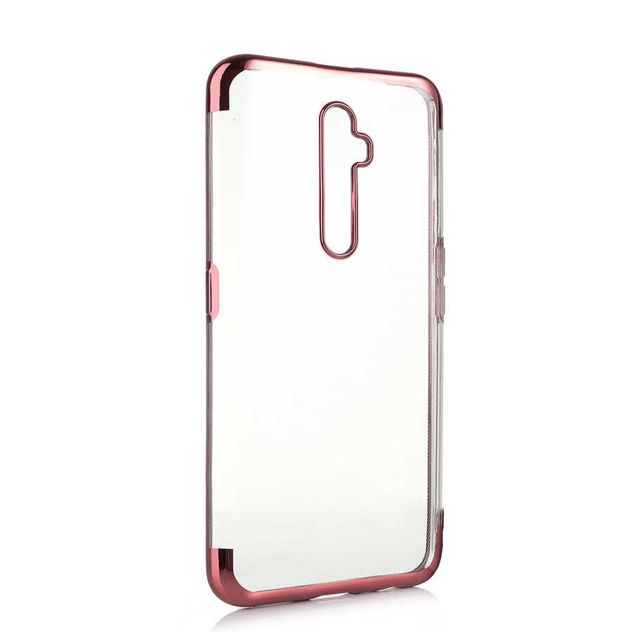 Oppo Reno 2Z Kılıf Dört Köşe Renkli Lazer Şeffaf Silikon Kapak (GLİTTER) Rose Gold