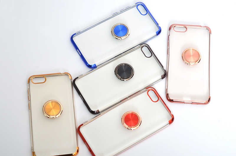 Huawei Y5 2018 Kılıf Yüzüklü Standlı Silikon Köşeleri Renkli Kapak (GES) Gold