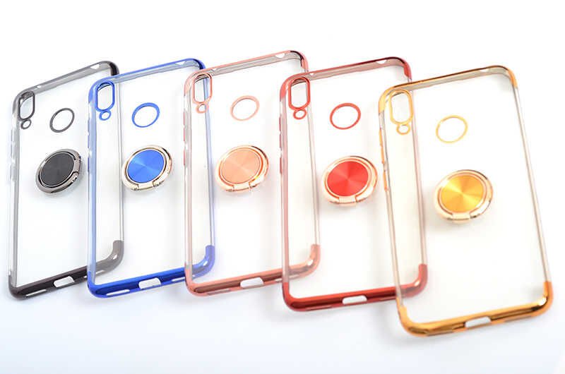 Huawei Y7 Prime 2019 Kılıf Yüzüklü Standlı Silikon Köşeleri Renkli Kapak (GES) Siyah