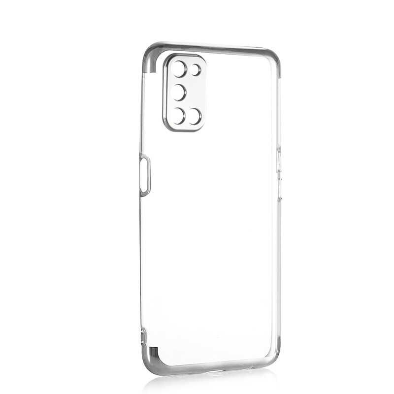 Oppo A72 Kılıf Dört Köşe Renkli Lazer Şeffaf Silikon Kapak (GLİTTER) Gri