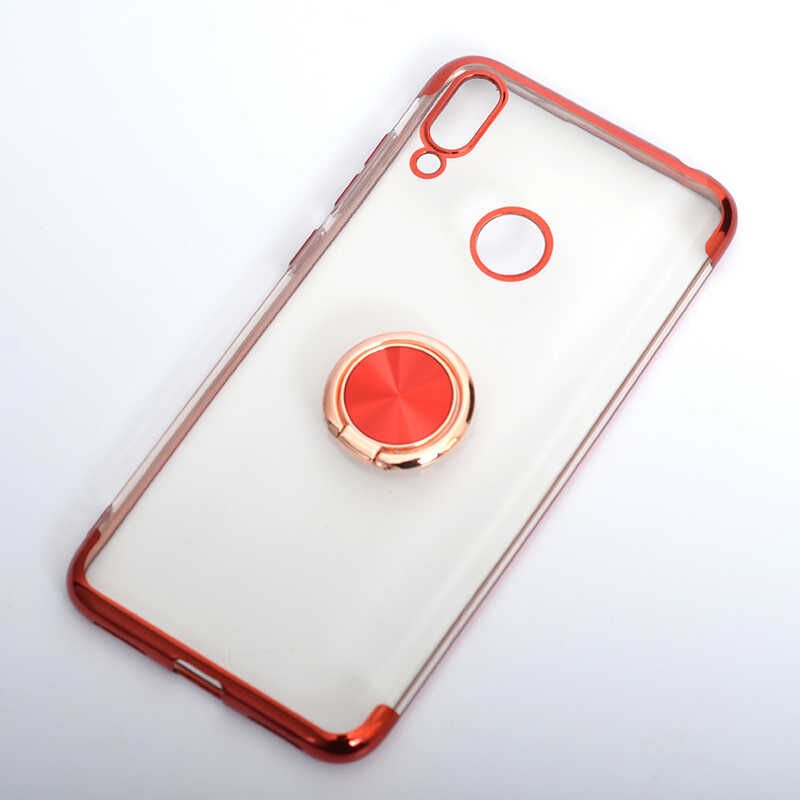 Huawei Y7 Prime 2019 Kılıf Yüzüklü Standlı Silikon Köşeleri Renkli Kapak (GES) Mavi