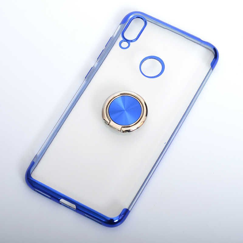 Huawei Y7 Prime 2019 Kılıf Yüzüklü Standlı Silikon Köşeleri Renkli Kapak (GES) Mavi