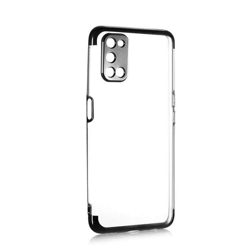 Oppo A92 Kılıf Dört Köşe Renkli Lazer Şeffaf Silikon Kapak (GLİTTER) Siyah