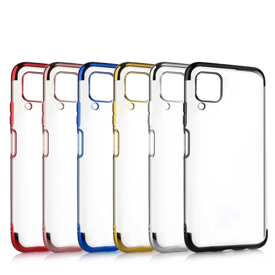 Huawei P40 Lite Kılıf Dört Köşe Renkli Lazer Şeffaf Silikon Kapak (GLİTTER) Kırmızı