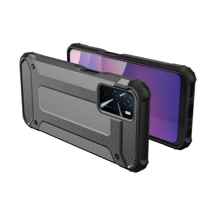 Oppo A16 Kılıf Armor Köşe Korumalı Çift Katman Tank Zırh Kapak (CRASH) Mavi