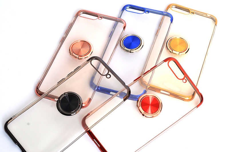 Huawei Y6 2018 Kılıf Yüzüklü Standlı Silikon Köşeleri Renkli Kapak (GES) Kırmızı