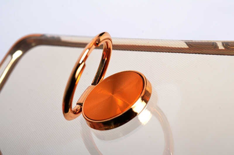 Huawei Y6 2018 Kılıf Yüzüklü Standlı Silikon Köşeleri Renkli Kapak (GES) Gold