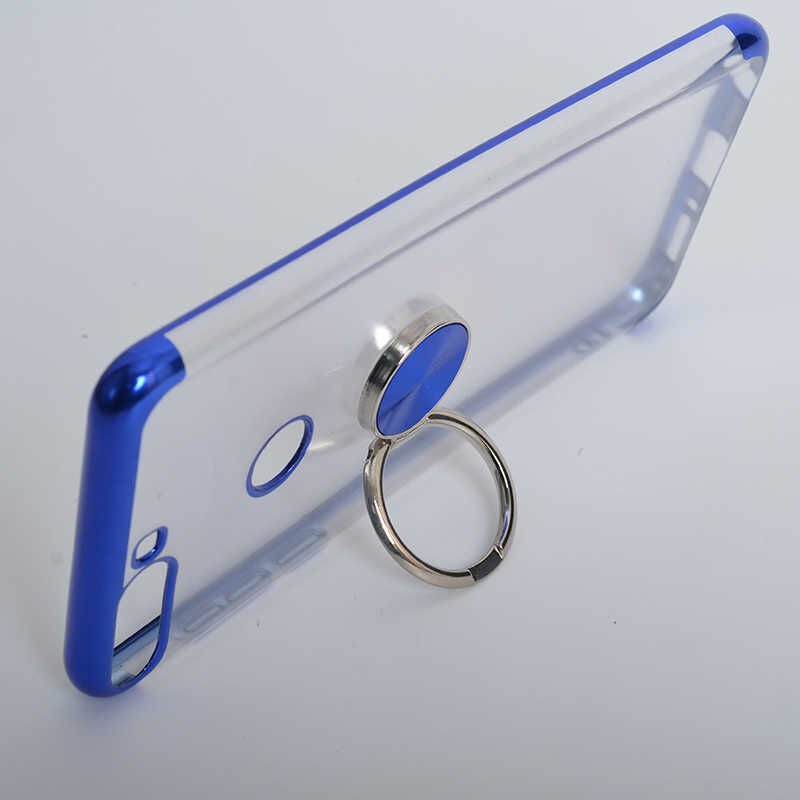 Huawei Y7 2018 Kılıf Yüzüklü Standlı Silikon Köşeleri Renkli Kapak (GES) Gold