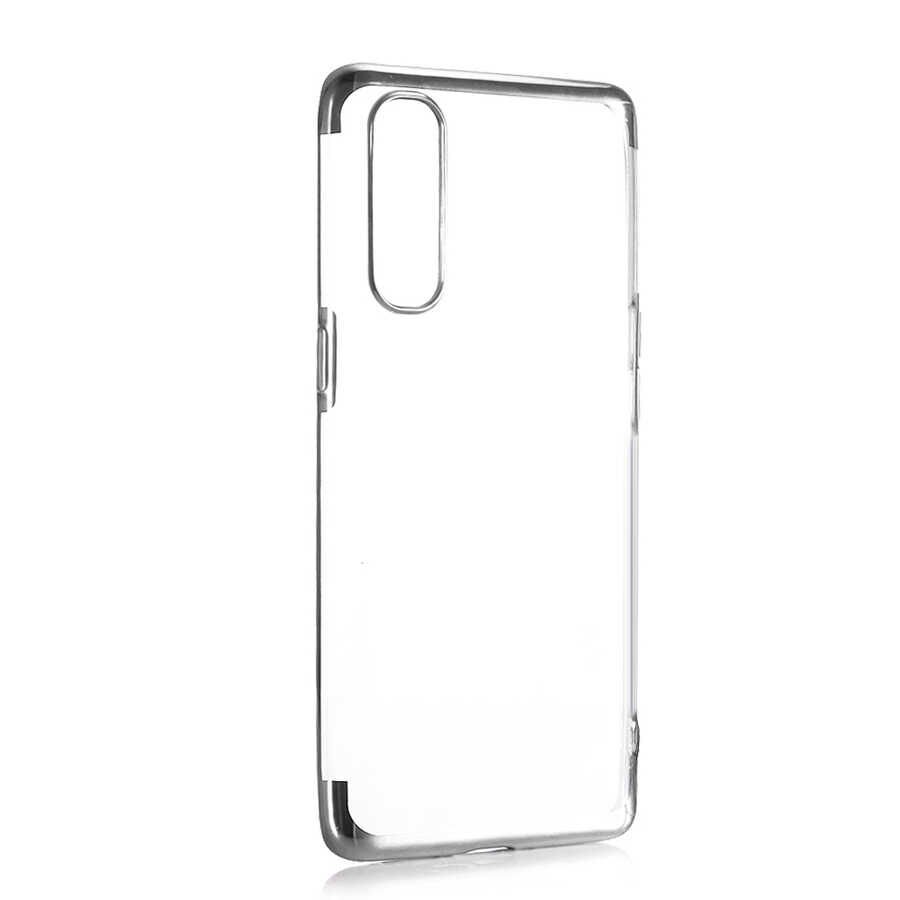 Oppo Reno 3 Pro 5G Kılıf Dört Köşe Renkli Lazer Şeffaf Silikon Kapak (GLİTTER) Gri