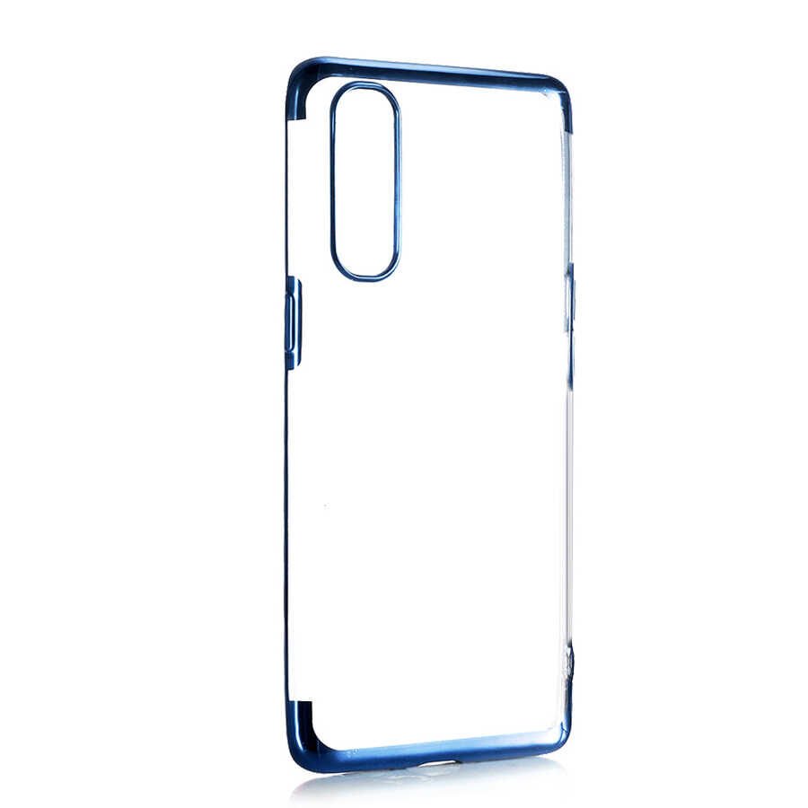 Oppo Reno 3 Pro 5G Kılıf Dört Köşe Renkli Lazer Şeffaf Silikon Kapak (GLİTTER) Mavi