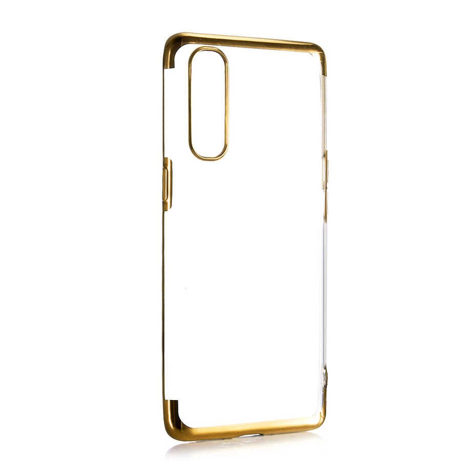 Oppo Reno 3 Pro 5G Kılıf Dört Köşe Renkli Lazer Şeffaf Silikon Kapak (GLİTTER) Gold