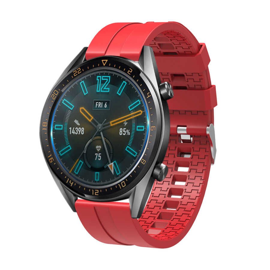 Huawei Watch GT 3 46mm (22mm) Silikon Kordon Esnek Yapılı Tasarım (KRD-23) Kırmızı