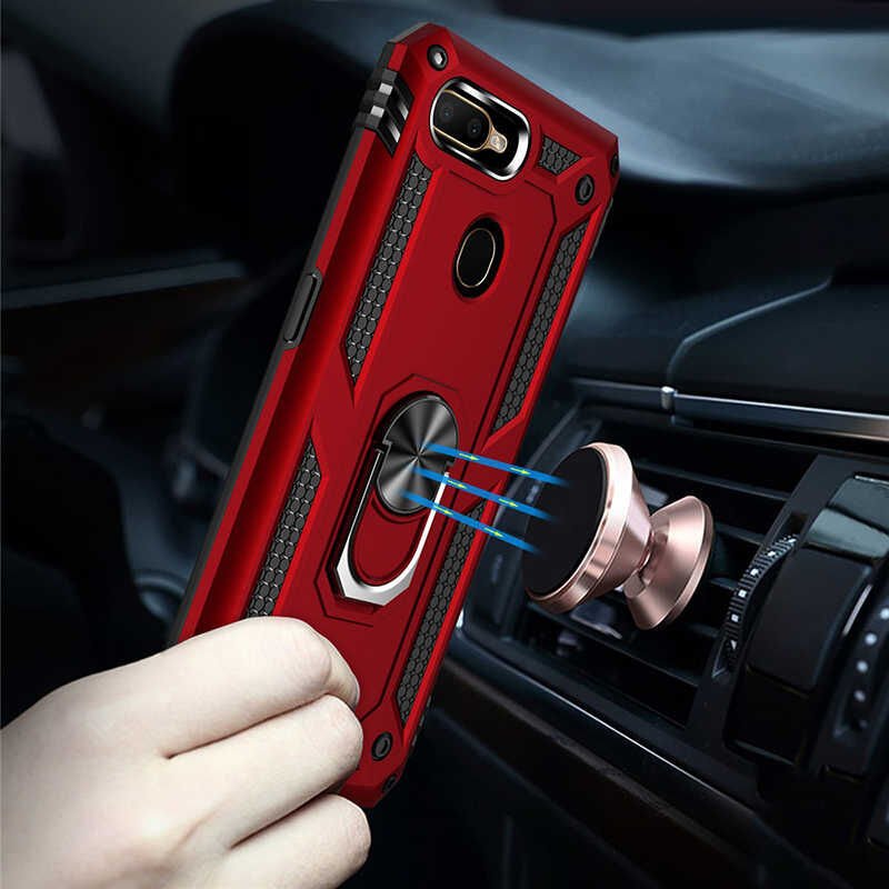 Oppo A12 Kılıf Tank Zırh Yüzüklü Mıknatıslı Standlı Kapak (VEGA) Mavi