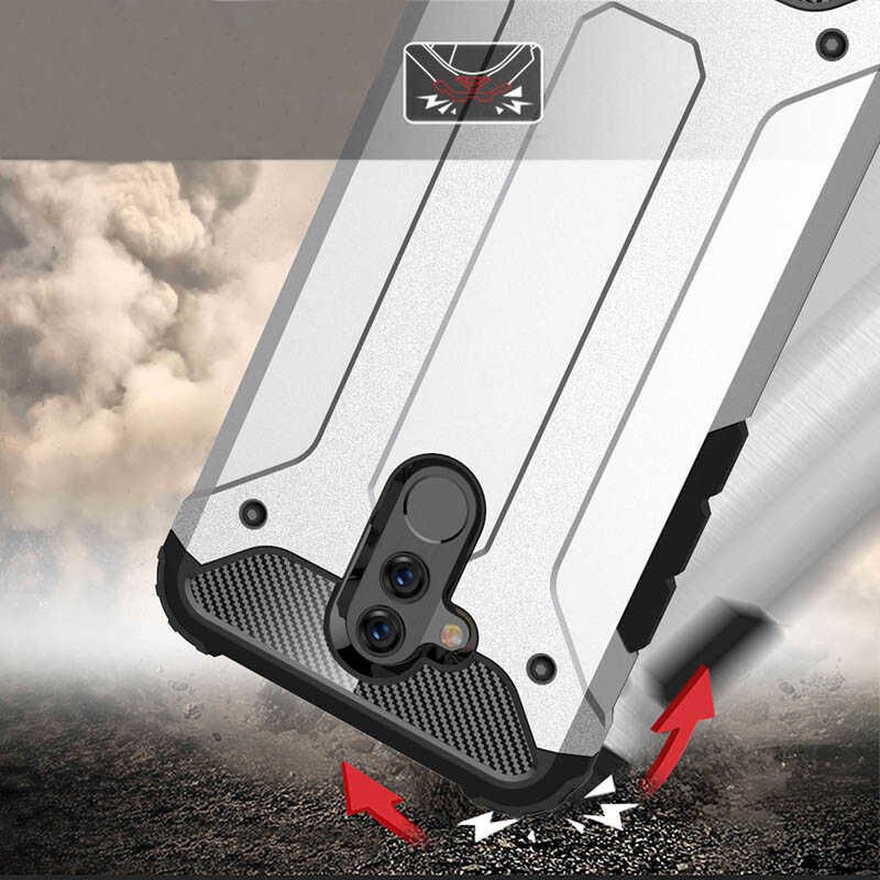 Huawei Mate 20 Lite Kılıf Armor Köşe Korumalı Çift Katman Tank Zırh Kapak (CRASH) Gri