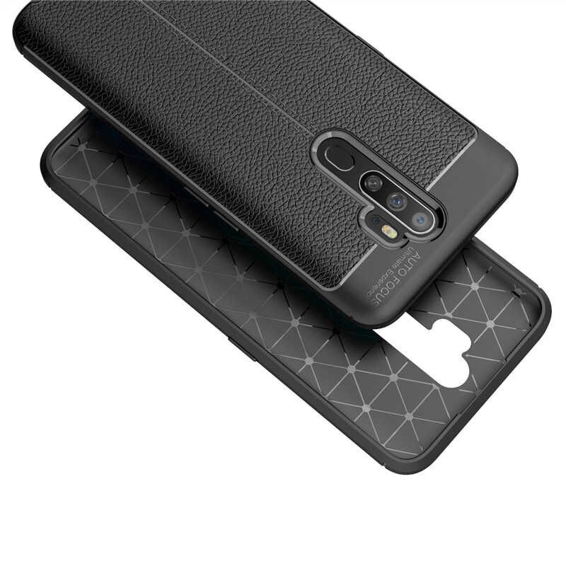 Oppo A5 2020 Kılıf Deri Görünümlü Renk Atmayan Dayanaklı Silikon Kapak (NİSS) Lacivert