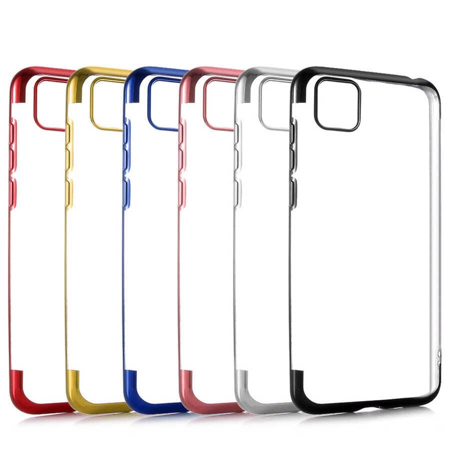 Huawei Y5P Kılıf Dört Köşe Renkli Lazer Şeffaf Silikon Kapak (GLİTTER) Mavi