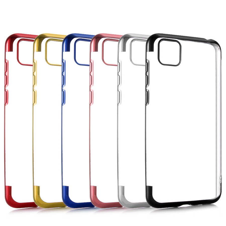 Huawei Y5P Kılıf Dört Köşe Renkli Lazer Şeffaf Silikon Kapak (GLİTTER) Gold