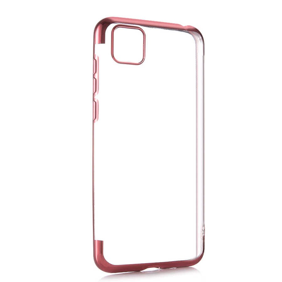 Huawei Y5P Kılıf Dört Köşe Renkli Lazer Şeffaf Silikon Kapak (GLİTTER) Rose Gold