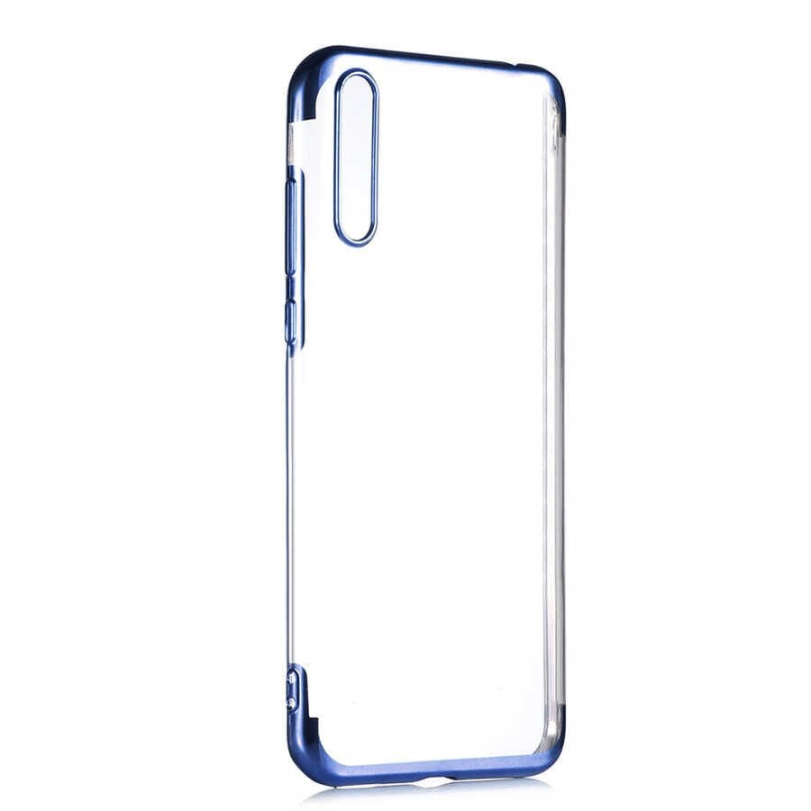 Huawei P Smart S (Y8P) Kılıf Dört Köşe Renkli Lazer Şeffaf Silikon Kapak (GLİTTER) Mavi