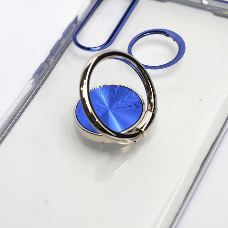 Huawei P30 Lite Kılıf Yüzüklü Standlı Silikon Köşeleri Renkli Kapak (GES) Siyah