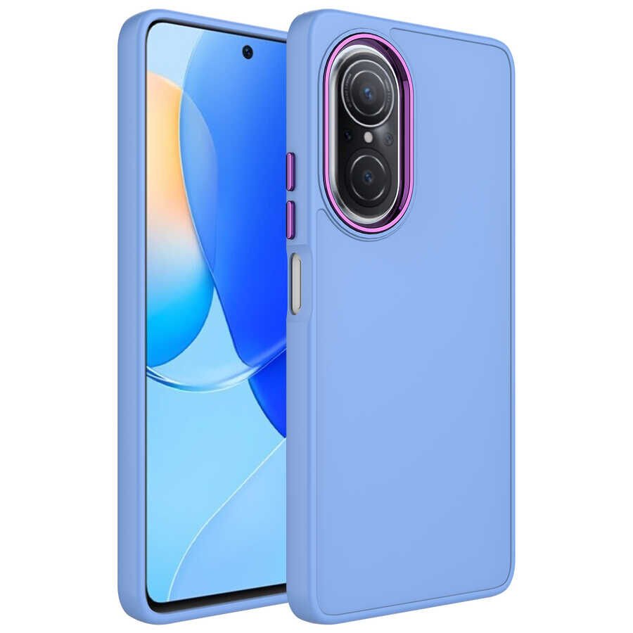 Huawei Nova 9 SE Kılıf Metal Çerçeveli Hassas Butonlu Renkli İçi Kadife Lansman Kapak (LUNA) Lila