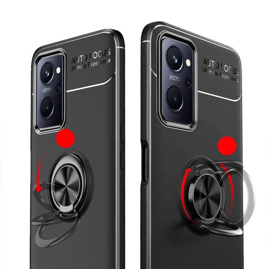 Oppo A36 Kılıf Kamera Çıkıntılı Renkli Yüzüklü Standlı Mıknatıslı Kapak (RAVEL) Siyah