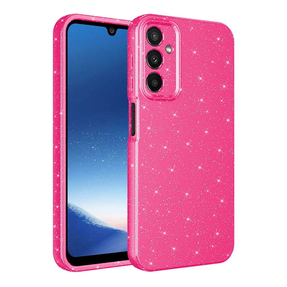 Samsung Galaxy A15 Kılıf Kamera Korumalı Simli Renkli Parlak Silikon Kapak (Koton) Pembe Koyu