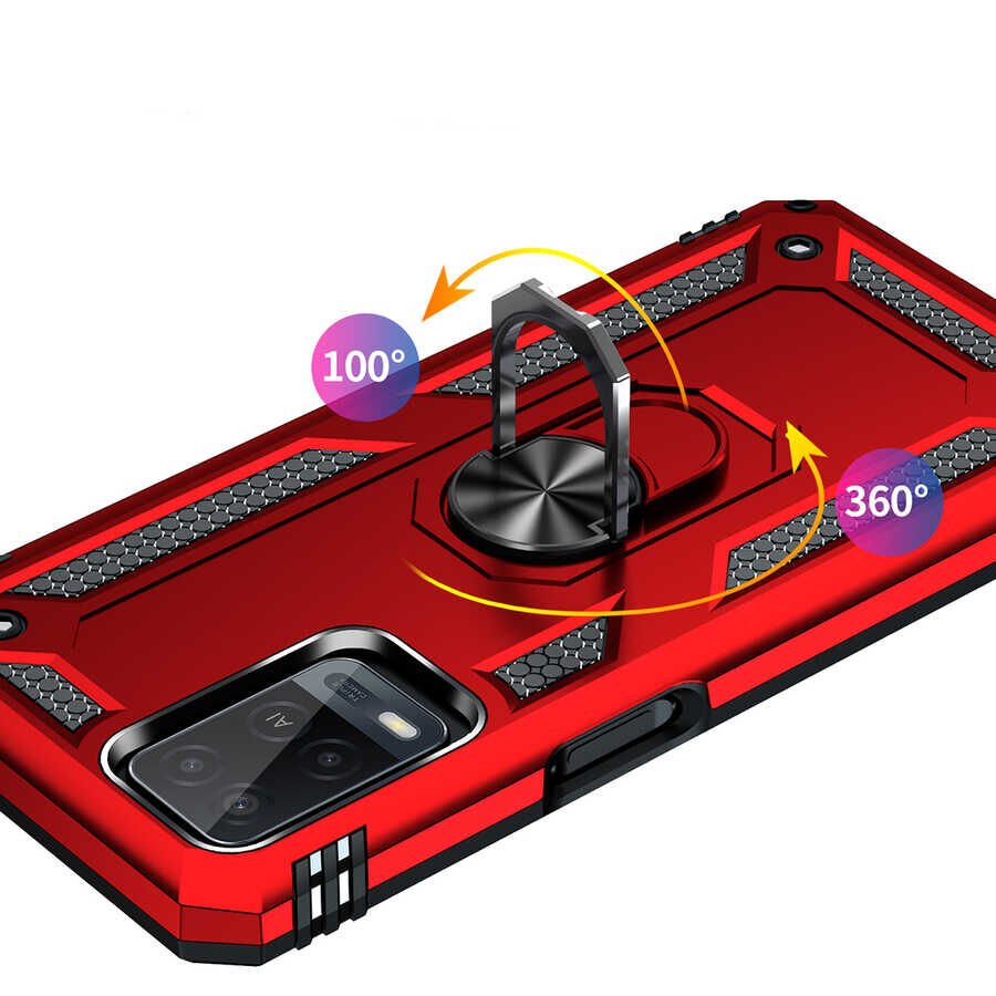 Oppo A54 4G Kılıf Tank Zırh Yüzüklü Mıknatıslı Standlı Kapak (VEGA) Mavi