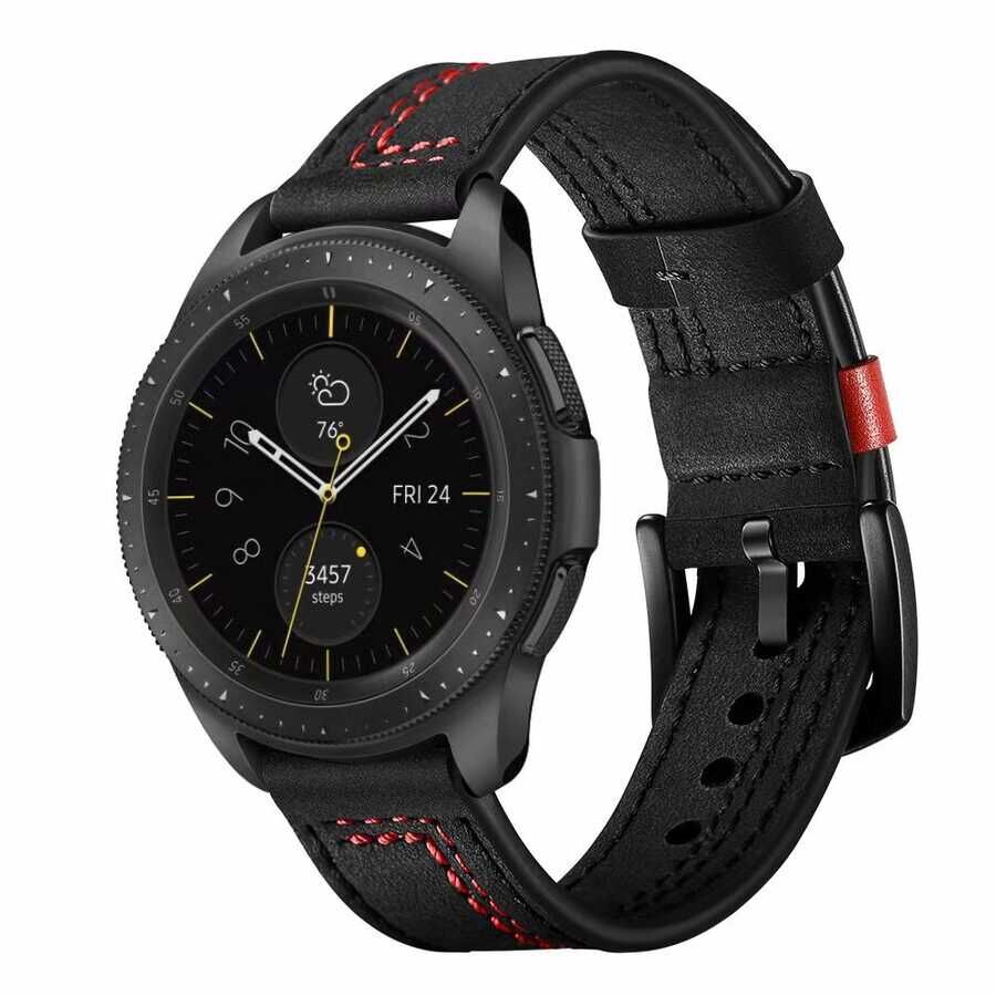 Huawei Watch GT 3 42mm Deri Kordon Metal Tokalı Tasarım (KRD-19) Siyah