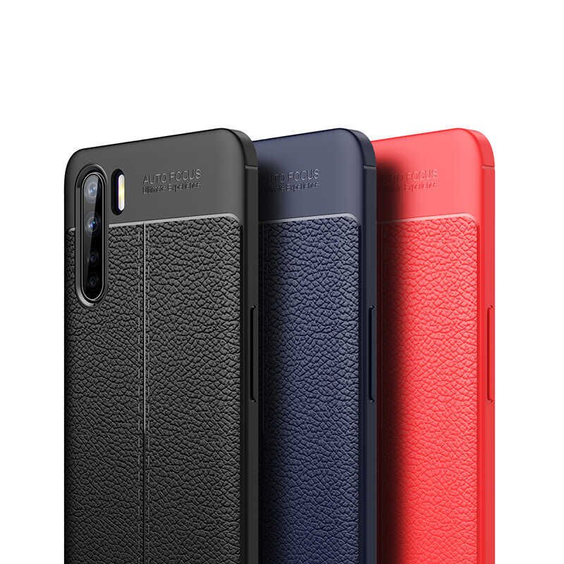 Oppo A91 Kılıf Deri Görünümlü Renk Atmayan Dayanaklı Silikon Kapak (NİSS) Siyah