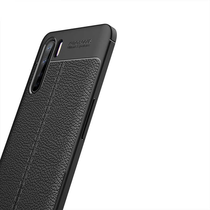 Oppo Reno 3 Kılıf Deri Görünümlü Renk Atmayan Dayanaklı Silikon Kapak (NİSS) Siyah