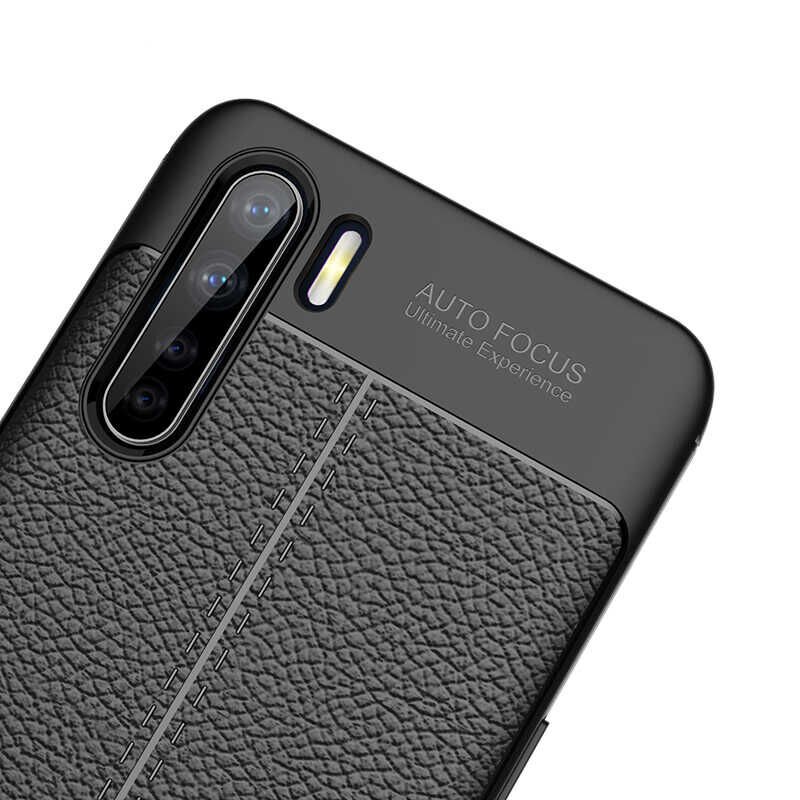 Oppo Reno 3 Kılıf Deri Görünümlü Renk Atmayan Dayanaklı Silikon Kapak (NİSS) Siyah