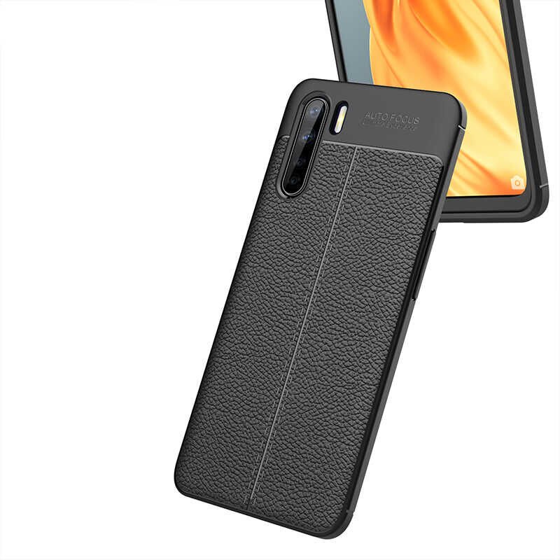 Oppo Reno 3 Kılıf Deri Görünümlü Renk Atmayan Dayanaklı Silikon Kapak (NİSS) Siyah