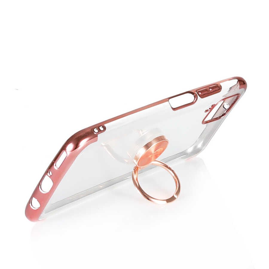 Huawei P40 Lite Kılıf Yüzüklü Standlı Silikon Köşeleri Renkli Kapak (GES) Mavi