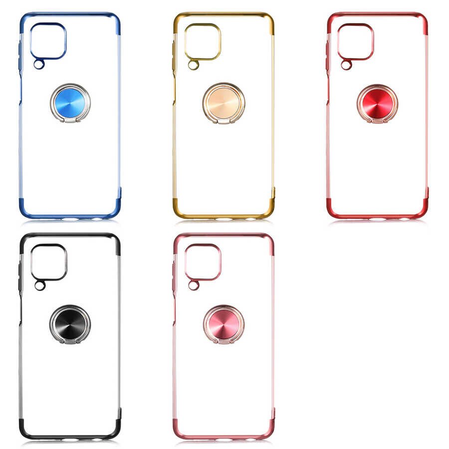 Huawei P40 Lite Kılıf Yüzüklü Standlı Silikon Köşeleri Renkli Kapak (GES) Gold