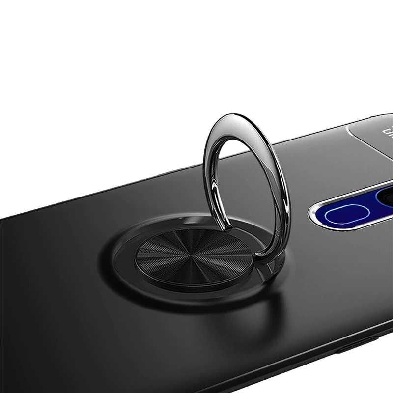 Oppo A5 2020 Kılıf Kamera Çıkıntılı Renkli Yüzüklü Standlı Mıknatıslı Kapak (RAVEL) Siyah-Kırmızı