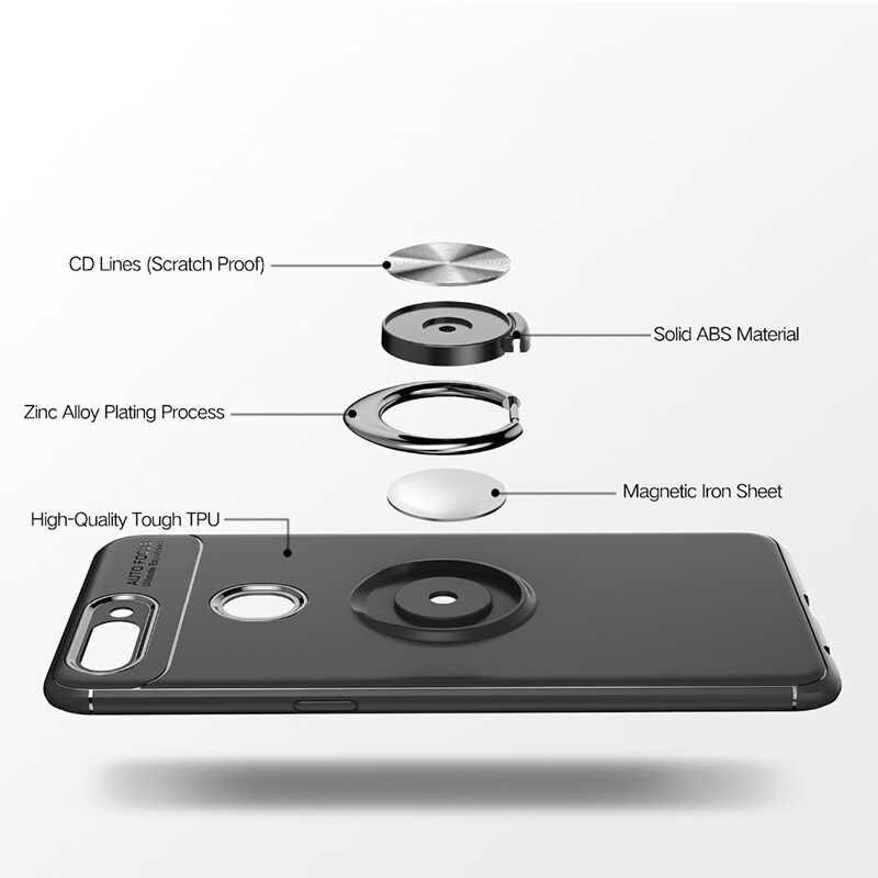 Oppo AX7 Kılıf Kamera Çıkıntılı Renkli Yüzüklü Standlı Mıknatıslı Kapak (RAVEL) Siyah