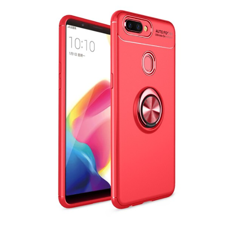 Oppo AX7 Kılıf Kamera Çıkıntılı Renkli Yüzüklü Standlı Mıknatıslı Kapak (RAVEL) Kırmızı