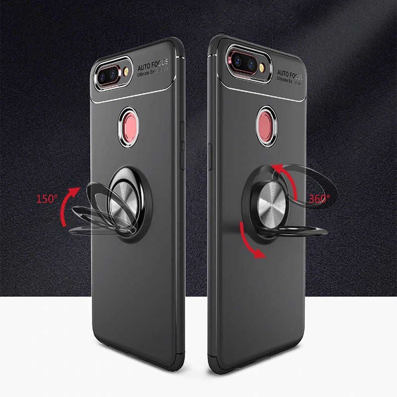 Oppo AX7 Kılıf Kamera Çıkıntılı Renkli Yüzüklü Standlı Mıknatıslı Kapak (RAVEL) Siyah-Kırmızı