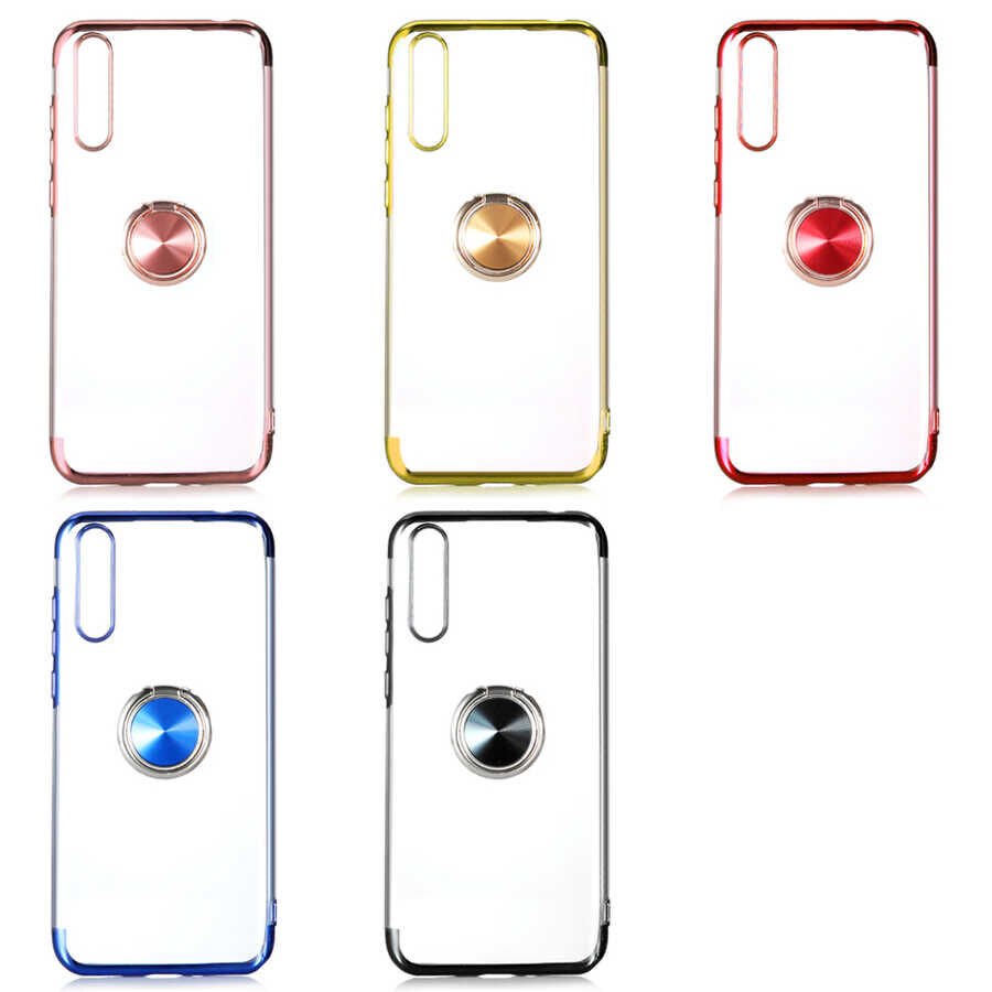 Huawei P Smart S (Y8P) Kılıf Yüzüklü Standlı Silikon Köşeleri Renkli Kapak (GES) Kırmızı