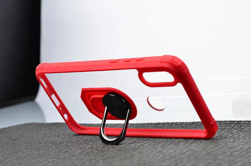 Huawei P Smart 2019 Kılıf Arkası Şeffaf Kenarları Renkli Yüzüklü Tank Kapak (MOLA) Kırmızı