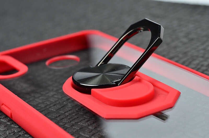 Huawei P Smart 2019 Kılıf Arkası Şeffaf Kenarları Renkli Yüzüklü Tank Kapak (MOLA) Kırmızı