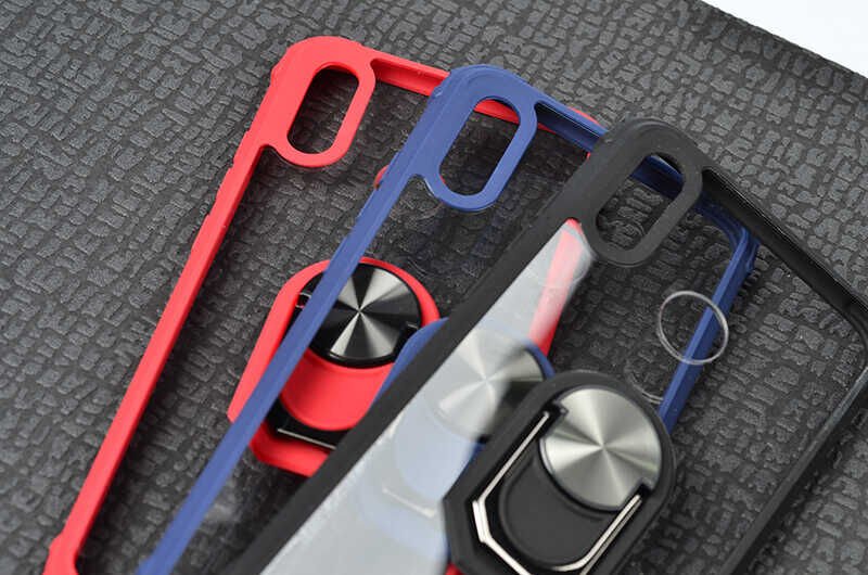 Huawei P Smart 2019 Kılıf Arkası Şeffaf Kenarları Renkli Yüzüklü Tank Kapak (MOLA) Lacivert